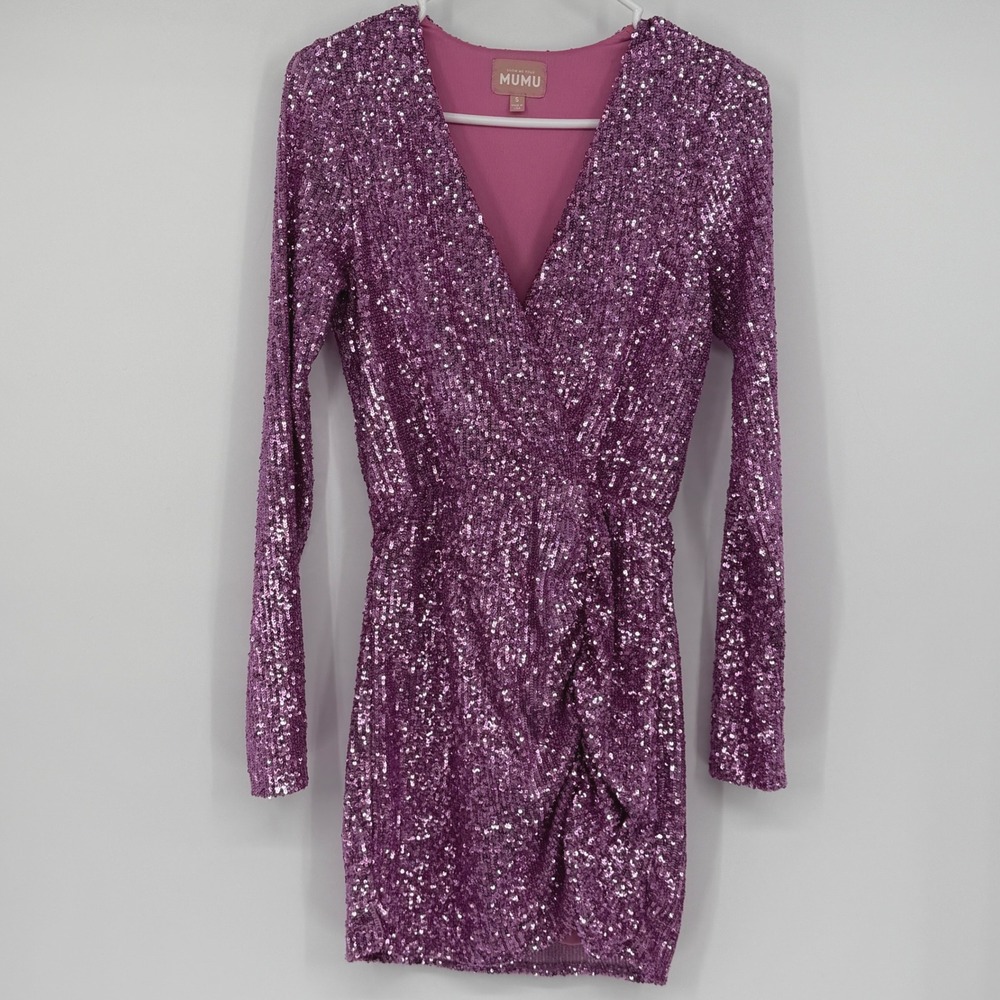 Show Me Your Mumu Party Hop Dress S Purple Sequin Long Sleeve Mini Cocktail